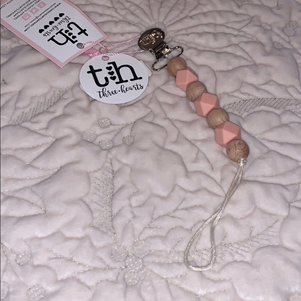 Organic silicone and wooden pacifier and toy clip